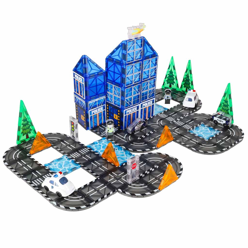 3D magnētiskie konstruktoru klucīši „Policijas automašīnas“ – 91 detaļa | EcoToys