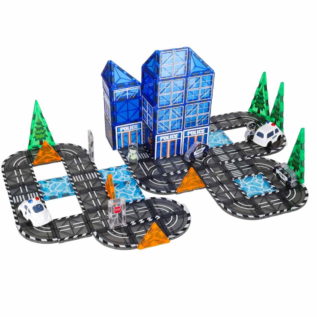 3D magnētiskie konstruktoru klucīši „Policijas automašīnas“ – 91 detaļa | EcoToys