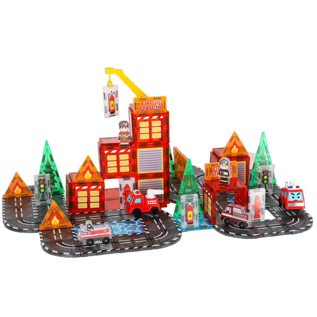 3D magnētiskie konstrukcijas klucīši „Ugunsdzēsēji“ – 2 automašīnas, 92 elementi | EcoToys