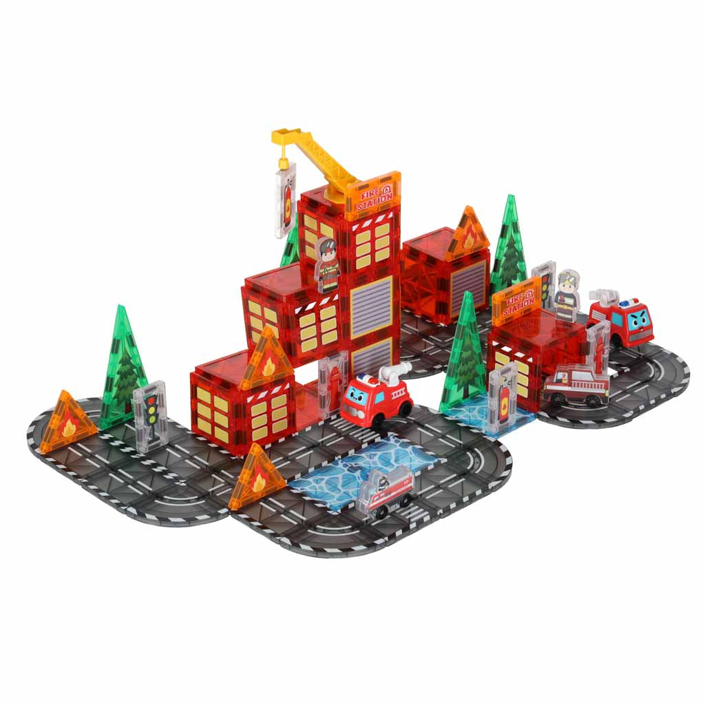 3D magnētiskie konstrukcijas klucīši „Ugunsdzēsēji“ – 2 automašīnas, 92 elementi | EcoToys