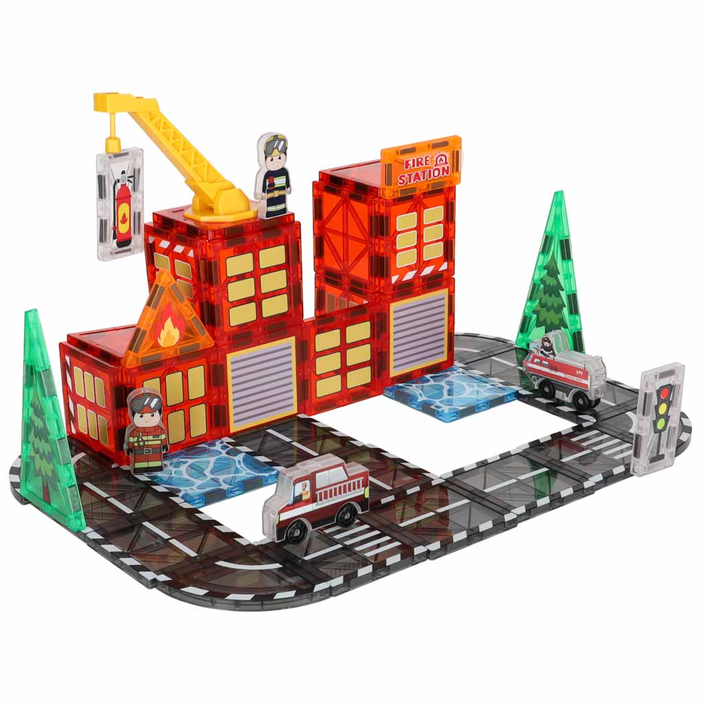 3D magnētiskie konstrukciju klucīši „Ugunsdzēsēji“ – 48 elementi | EcoToys