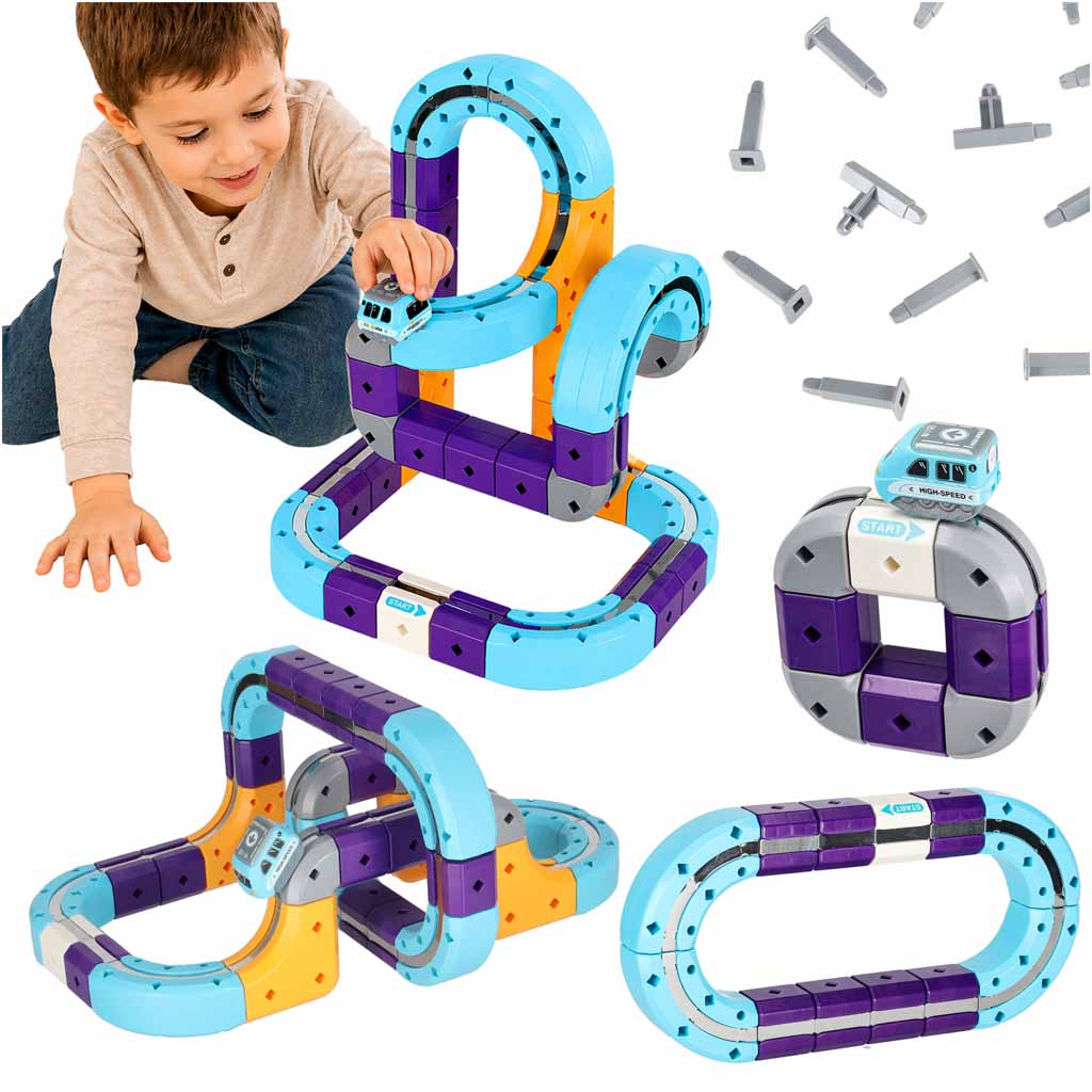 Magnētiskie konstruktoru klucīši – sacīkšu trase ar automašīnām, 54 elementi | EcoToys
