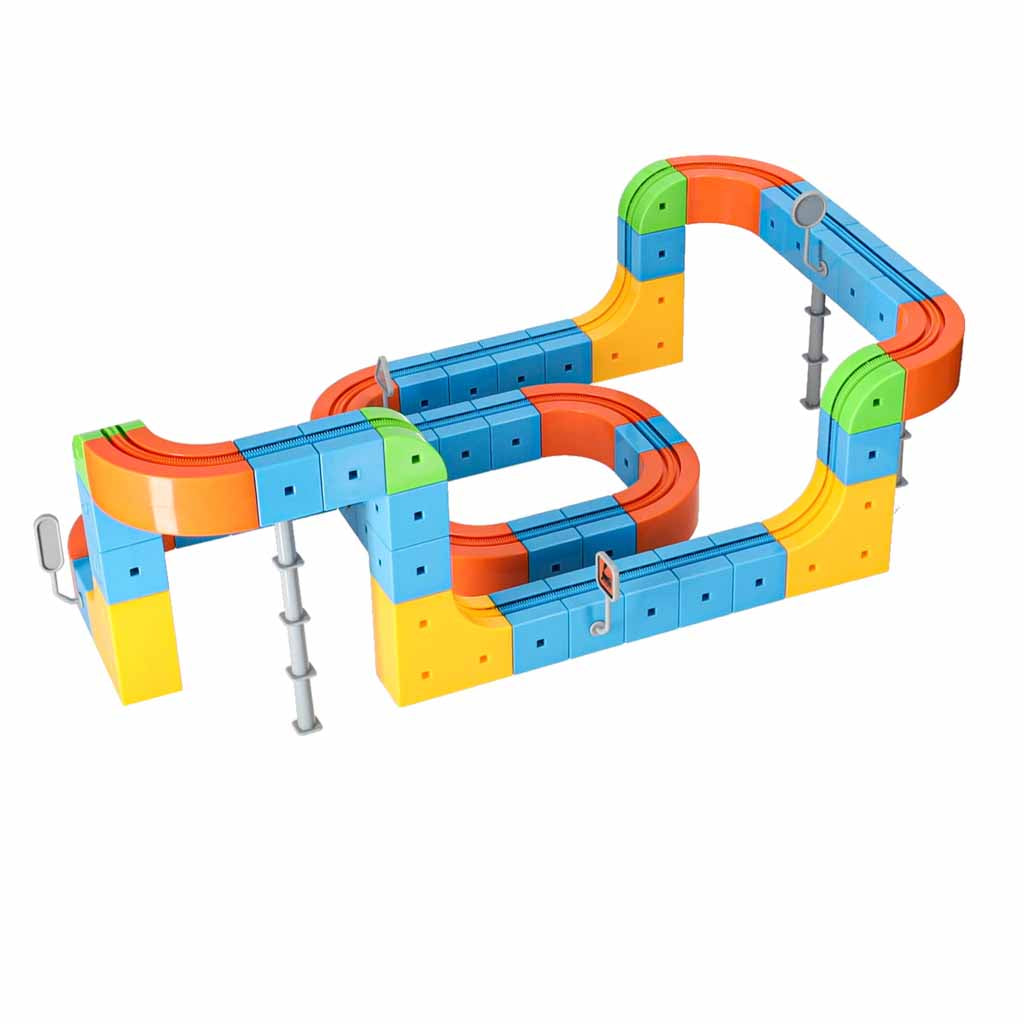 Magnētiskie konstruktoru klucīši – sacīkšu trase un vilcieni, 140 detaļas | EcoToys