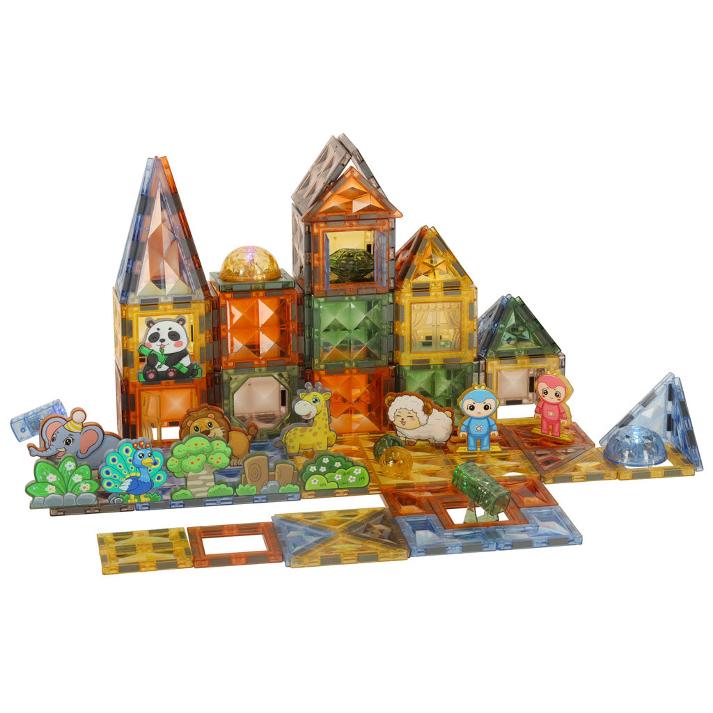 3D magnētiskais konstruktors ar gaismām “Dzīvnieku parks”, 124 el. | EcoToys