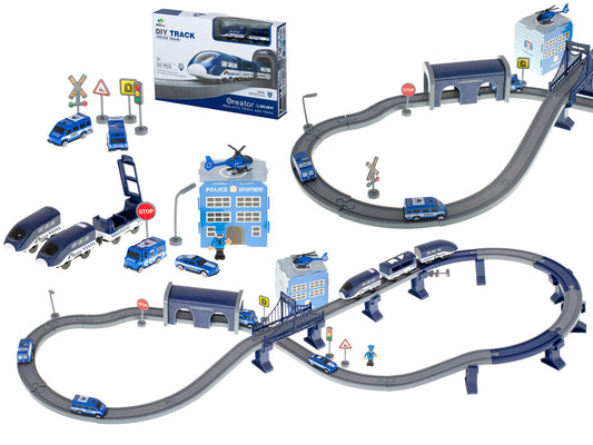 Elektriskais vilciens “Policija” ar sliedēm, mašīnām un helikopteru, 92 el., ~300 cm | EcoToys
