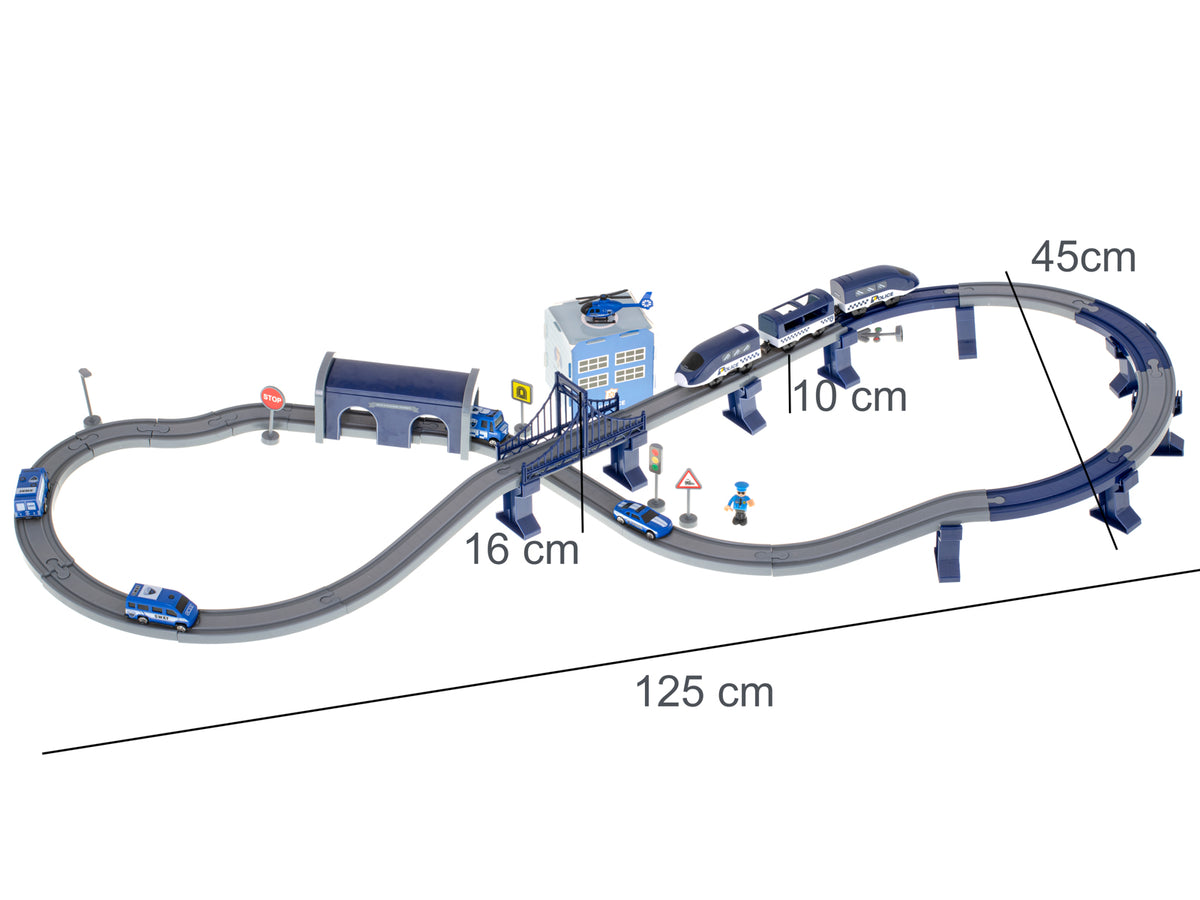 Elektriskais vilciens “Policija” ar sliedēm, mašīnām un helikopteru, 92 el., ~300 cm | EcoToys