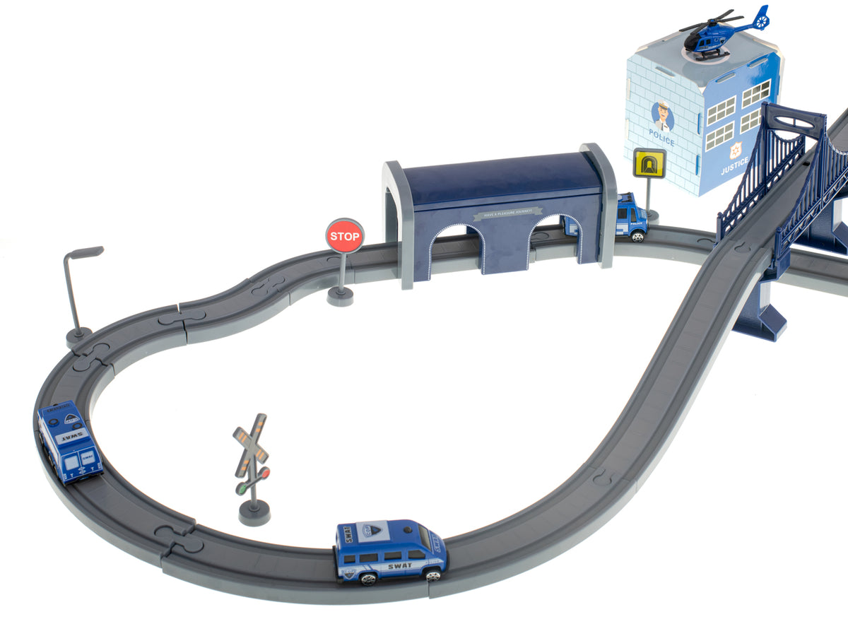 Elektriskais vilciens “Policija” ar sliedēm, mašīnām un helikopteru, 92 el., ~300 cm | EcoToys