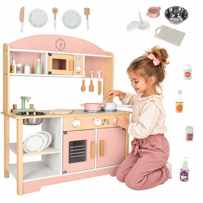 Koka bērnu virtuve MDF MODERN CLASSIC ar piederumiem, 82 cm, rozā
