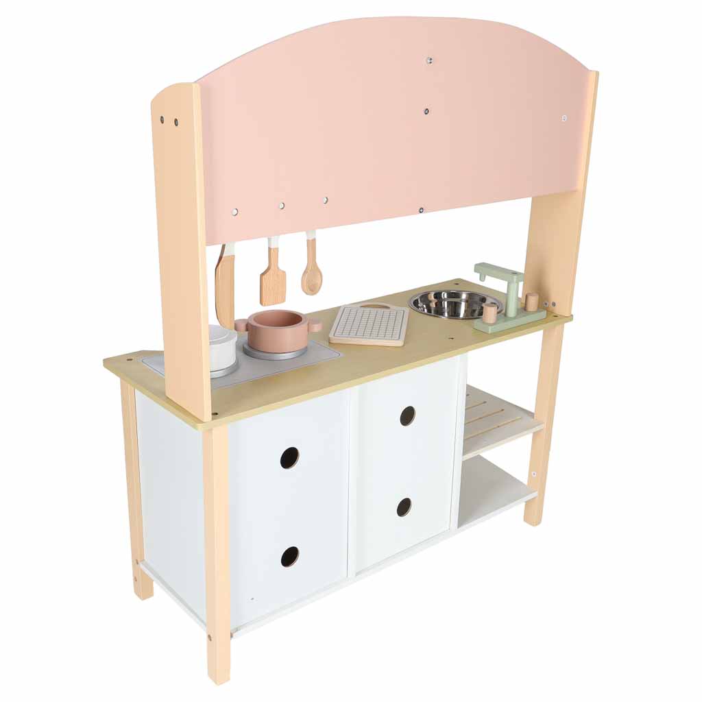 Koka bērnu virtuve MDF MODERN CLASSIC ar piederumiem, 82 cm, rozā | EcoToys
