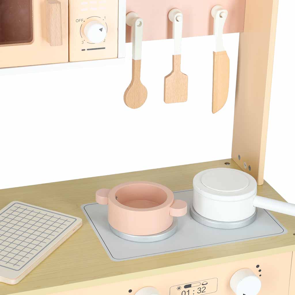 Koka bērnu virtuve MDF MODERN CLASSIC ar piederumiem, 82 cm, rozā | EcoToys
