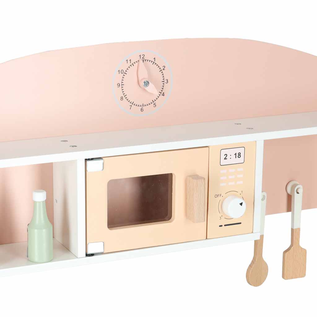 Koka bērnu virtuve MDF MODERN CLASSIC ar piederumiem, 82 cm, rozā | EcoToys