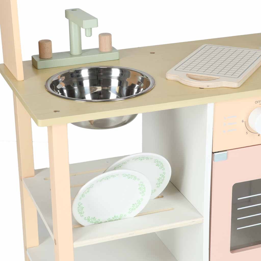 Koka bērnu virtuve MDF MODERN CLASSIC ar piederumiem, 82 cm, rozā | EcoToys