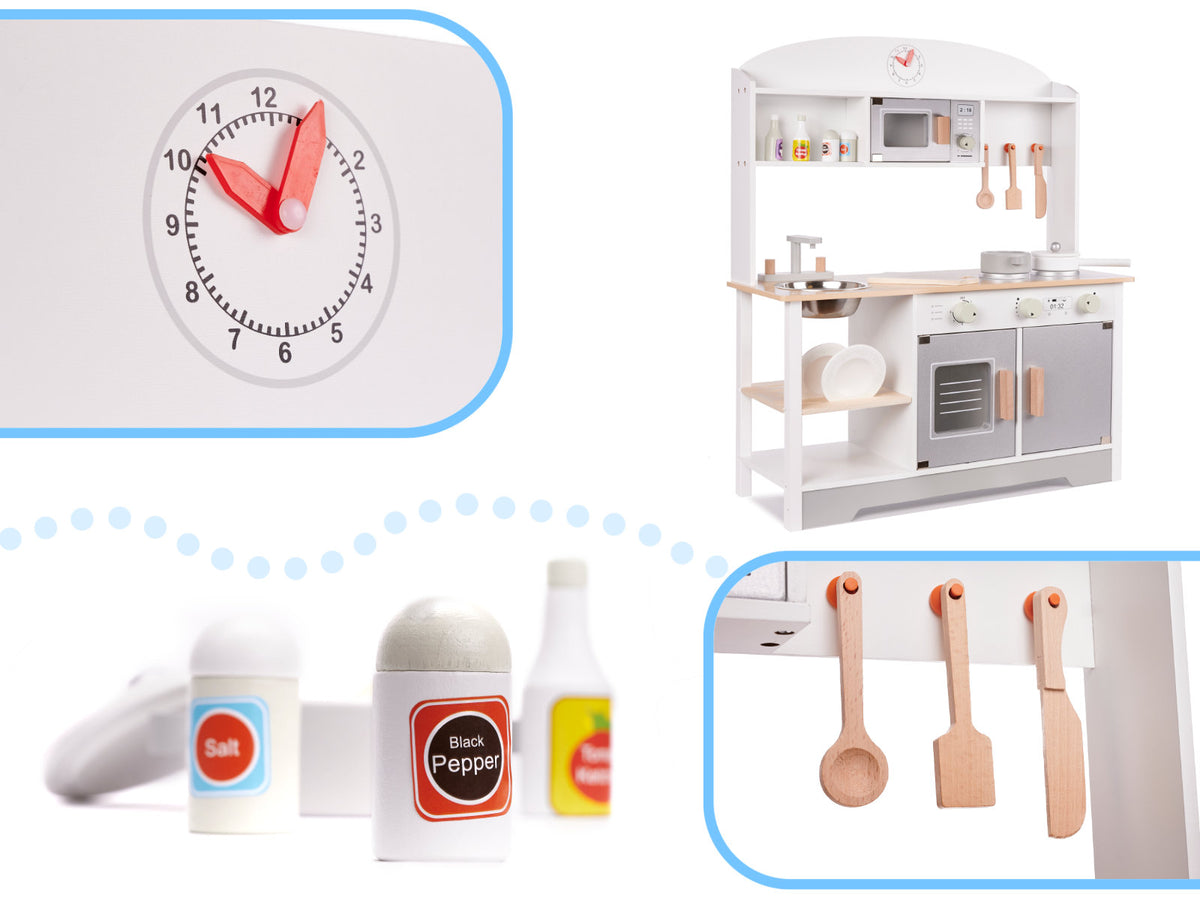 Liela koka bērnu virtuve “Modern Classic” ar piederumiem, pelēka | EcoToys