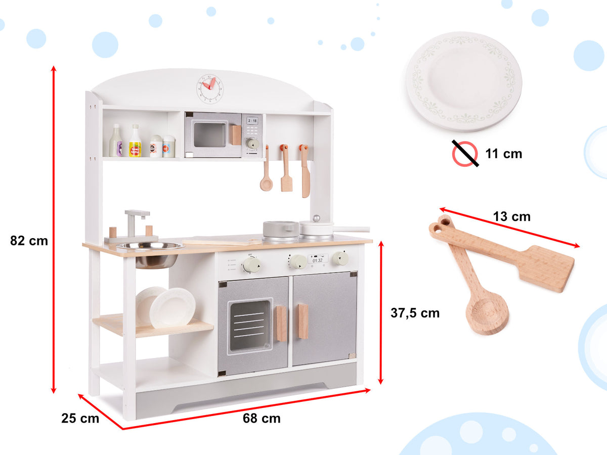 Liela koka bērnu virtuve “Modern Classic” ar piederumiem, pelēka | EcoToys