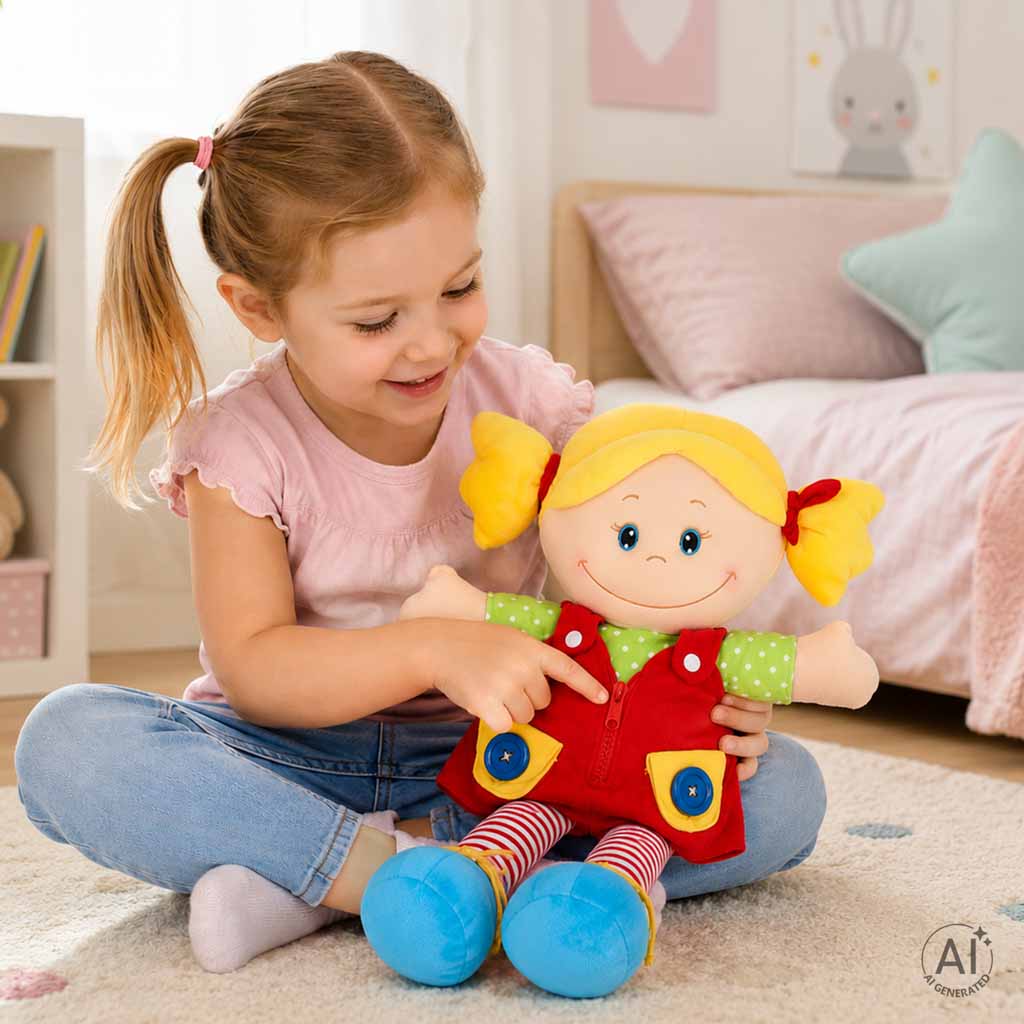 Mīksta lelle meitene – mīļlieta apģērbšanās iemaņu apguvei | EcoToys