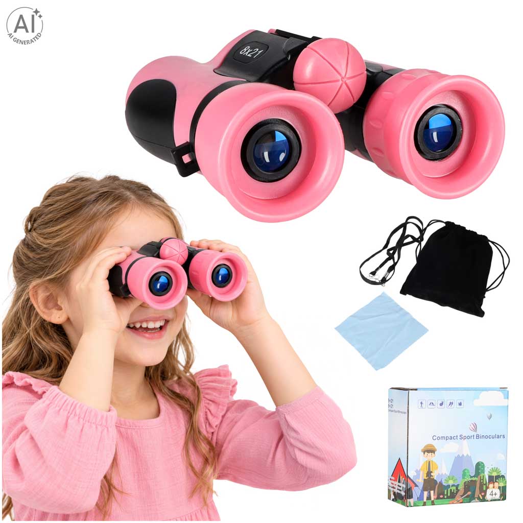 Bērnu binoklis putnu un debesu novērošanai, 8x 21 mm, HD, rozā futrālis | EcoToys