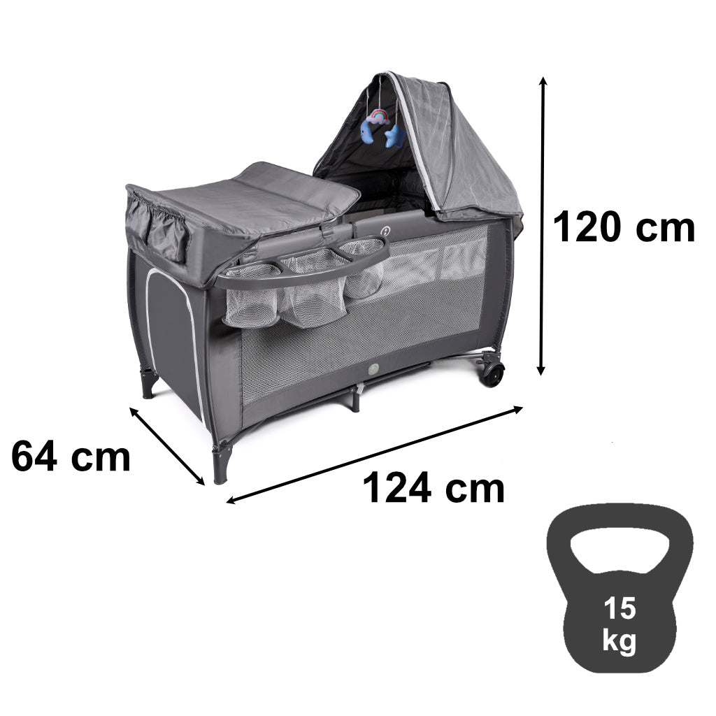 Ceļojumu gultiņa salokāms divu līmeņu pārtinamais galds maks. 15 kg | EcoToys