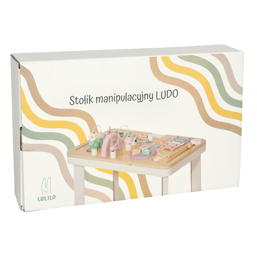 LUDO manipulāciju dēlis koka sensorais galds 2in1 rozā