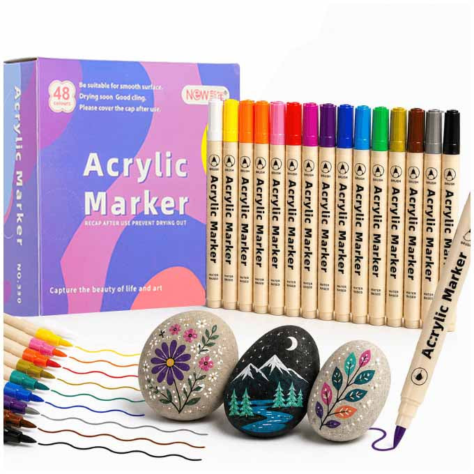 Ūdensizturīgi akrila marķieri audumam un akmeņiem, 48 gab. | EcoToys