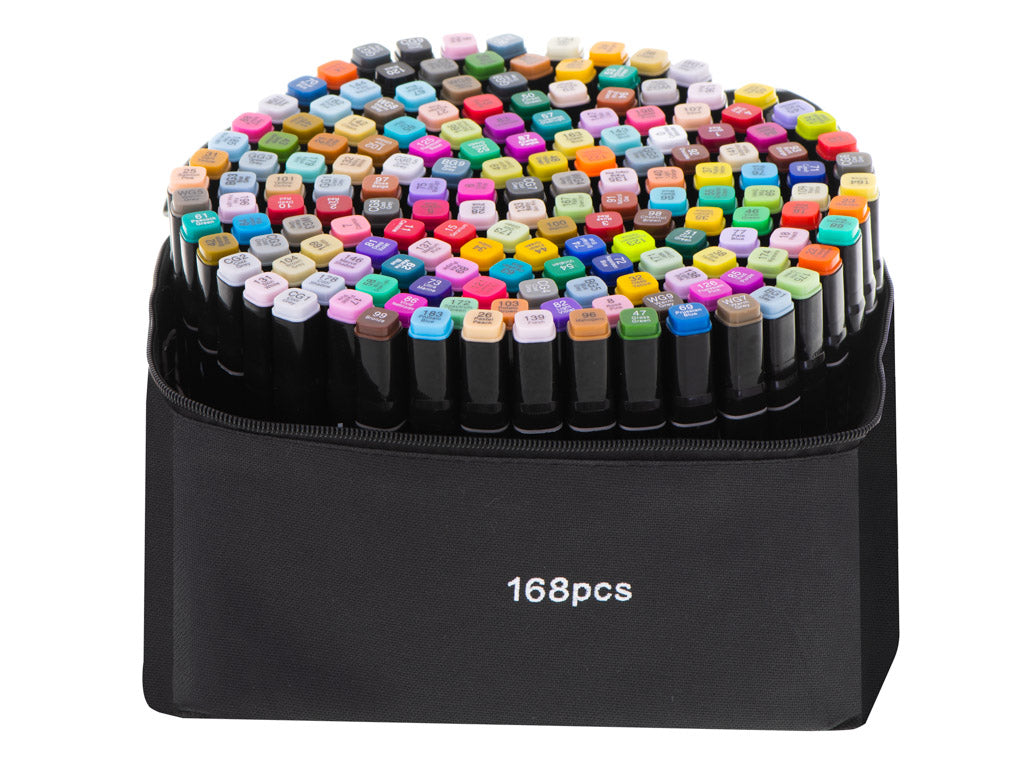 Divpusējie spirta marķieri futrālī 168 gab. | EcoToys