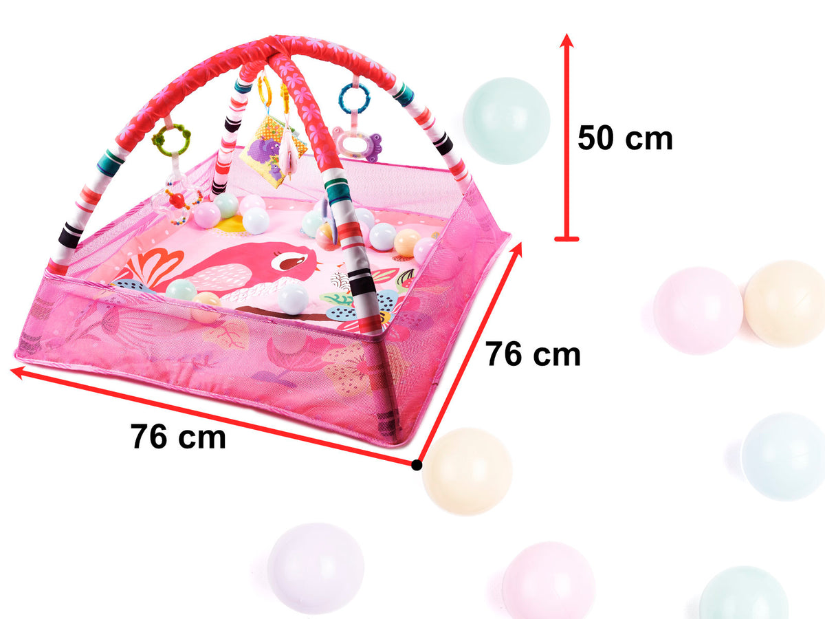 Attīstošais paklājiņš-manēža mazulim ar bumbiņām un arkām, rozā | EcoToys