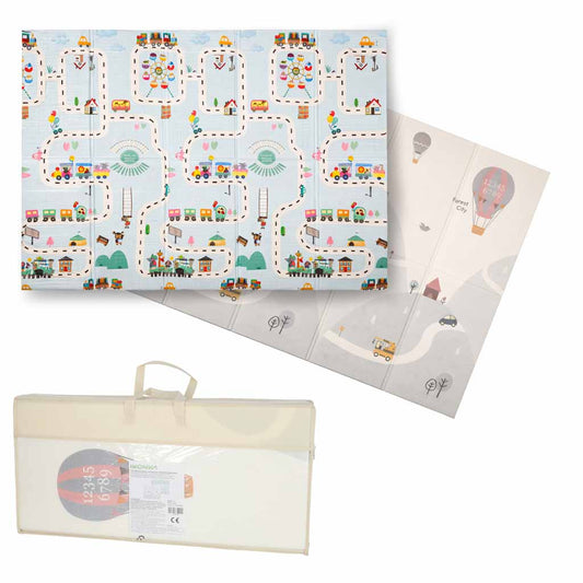 Izglītojošs putuplasta paklājiņš abpusēji salokāms 150x200cm baloni ielu | EcoToys