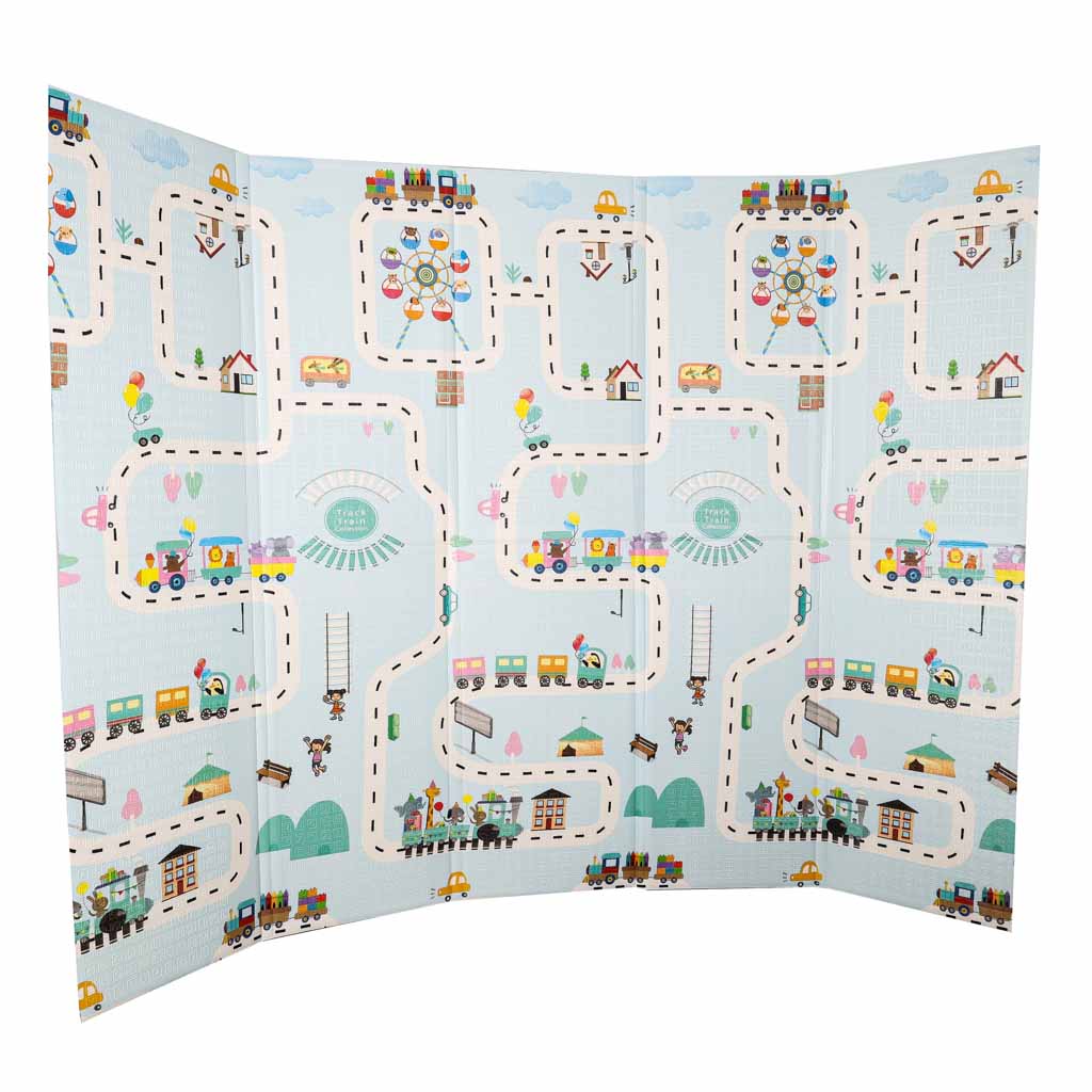 Izglītojošs putuplasta paklājiņš abpusēji salokāms 150x200cm baloni ielu | EcoToys