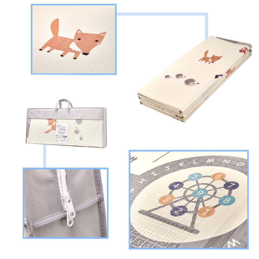 Izglītojošs salokāms divpusējs putuplasta paklājs 180 x 200 cm iela/mežs | EcoToys