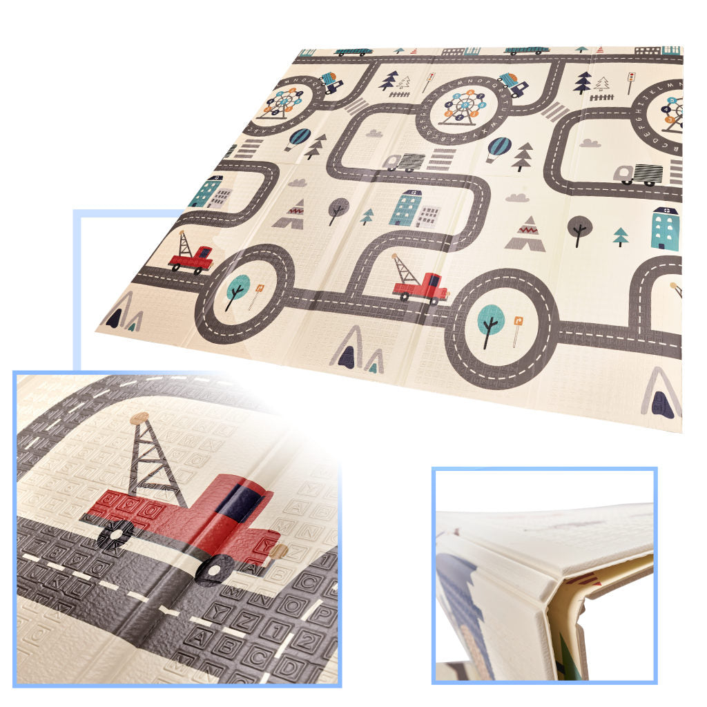 Izglītojošs salokāms divpusējs putuplasta paklājs 180 x 200 cm iela/mežs | EcoToys