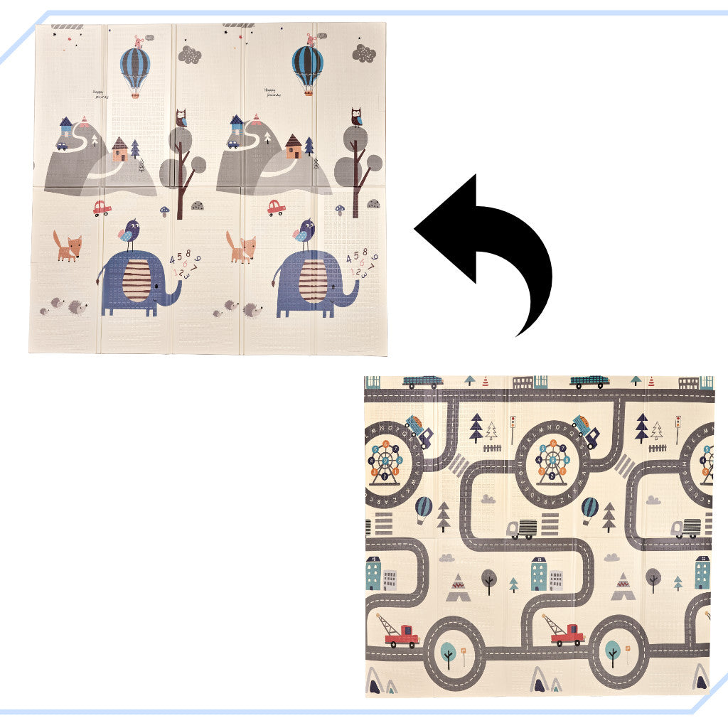 Izglītojošs salokāms divpusējs putuplasta paklājs 180 x 200 cm iela/mežs | EcoToys