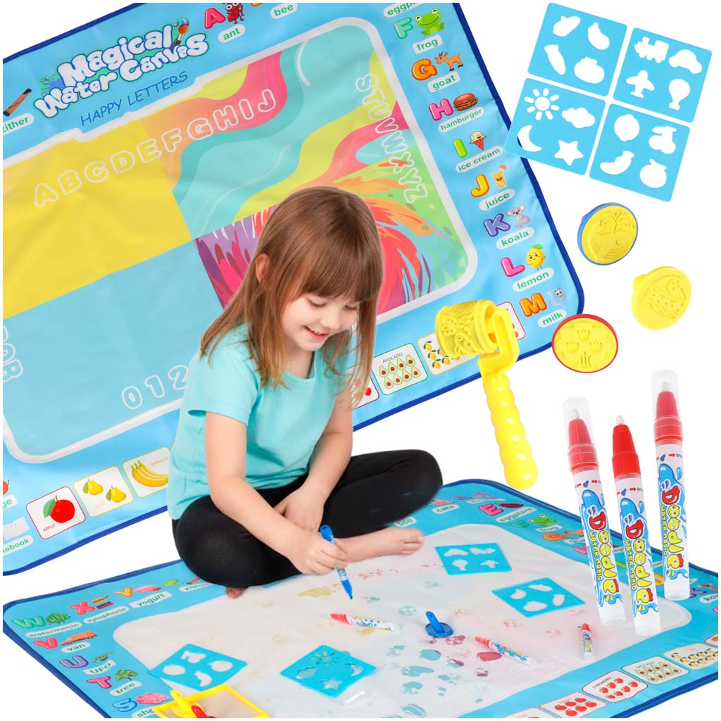 Ūdens zīmēšanas paklājs ar marķieriem un trafaretiem 100x80 cm “Alfabēts” | EcoToys