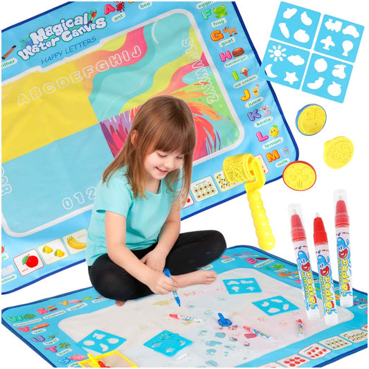 Ūdens zīmēšanas paklājs ar marķieriem un trafaretiem 100x80 cm “Alfabēts” | EcoToys