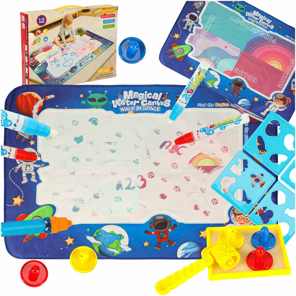 Ūdens zīmēšanas paklājs ar marķieriem un trafaretiem 120x90 cm “Kosmoss” | EcoToys