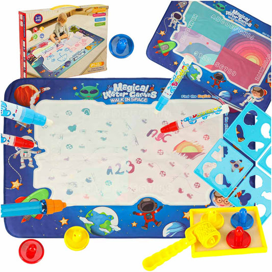 Ūdens zīmēšanas paklājs ar marķieriem un trafaretiem 120x90 cm “Kosmoss” | EcoToys