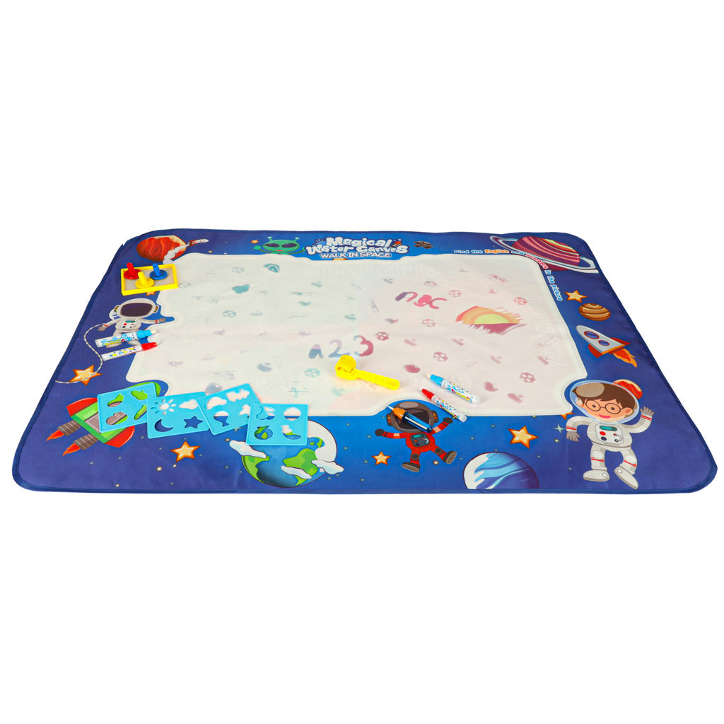 Ūdens zīmēšanas paklājs ar marķieriem un trafaretiem 120x90 cm “Kosmoss” | EcoToys
