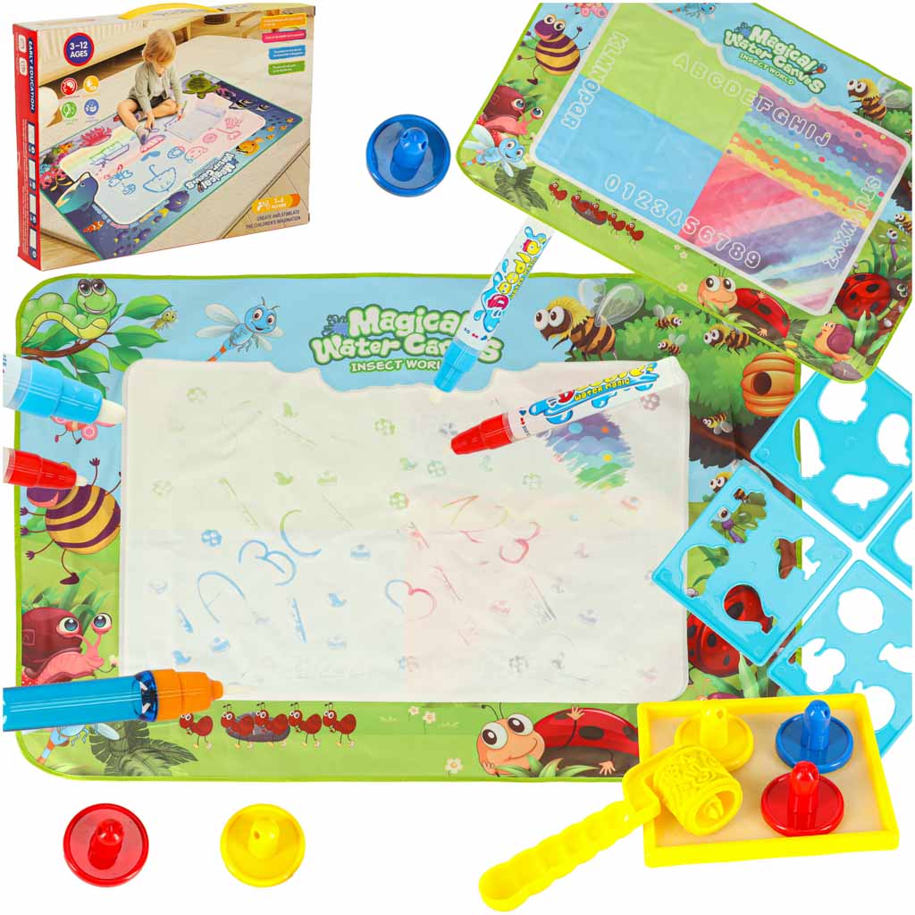 Ūdens zīmēšanas paklājs ar marķieriem un trafaretiem 120x90 cm “Pļava” | EcoToys