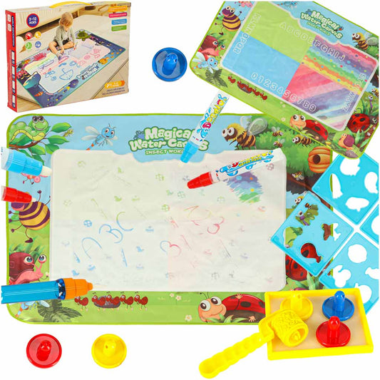 Ūdens zīmēšanas paklājs ar marķieriem un trafaretiem 120x90 cm “Pļava” | EcoToys