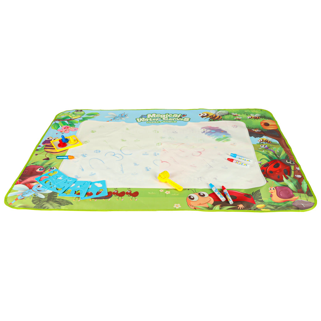 Ūdens zīmēšanas paklājs ar marķieriem un trafaretiem 120x90 cm “Pļava” | EcoToys