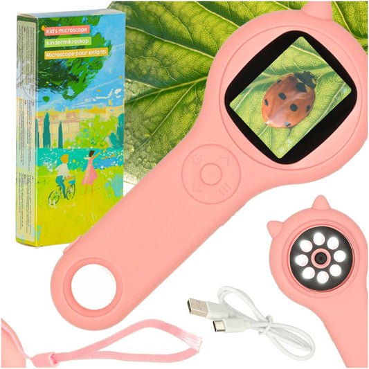 Optiskā mikroskopa digitālā lupa 500x 2Mpx rozā krāsā | EcoToys