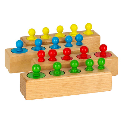 Montessori koka cilindru atsvari krāsaini