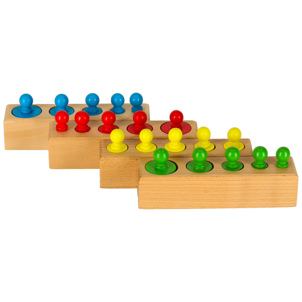 Montessori koka cilindru atsvari krāsaini