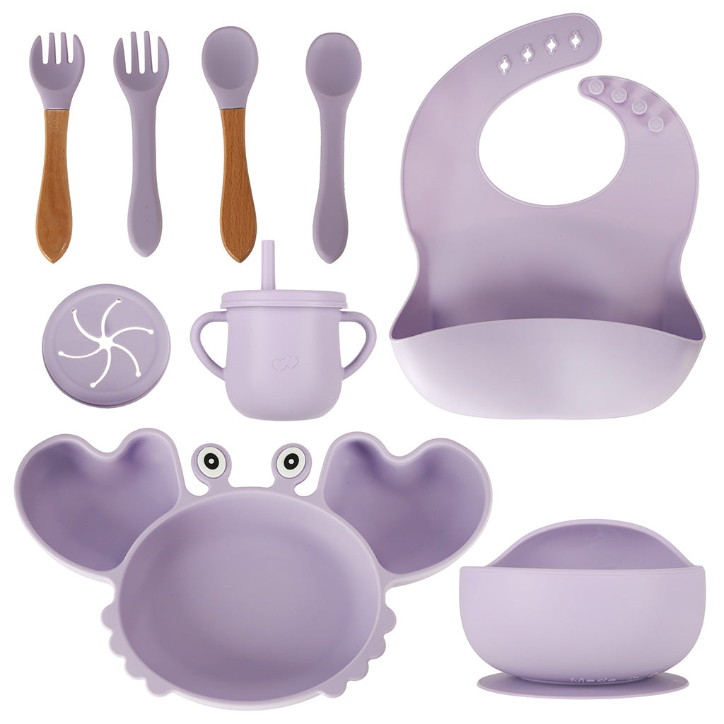 Bērnu silikona trauki krabju komplekts 9 gabaliņi violeti | EcoToys