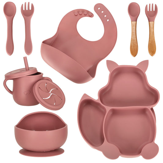 Bērnu silikona trauki vāverīte tumši rozā krāsā | EcoToys