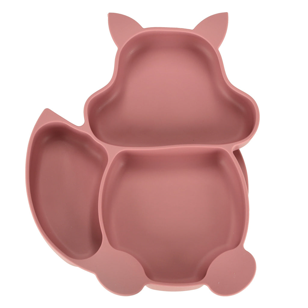 Bērnu silikona trauki vāverīte tumši rozā krāsā | EcoToys