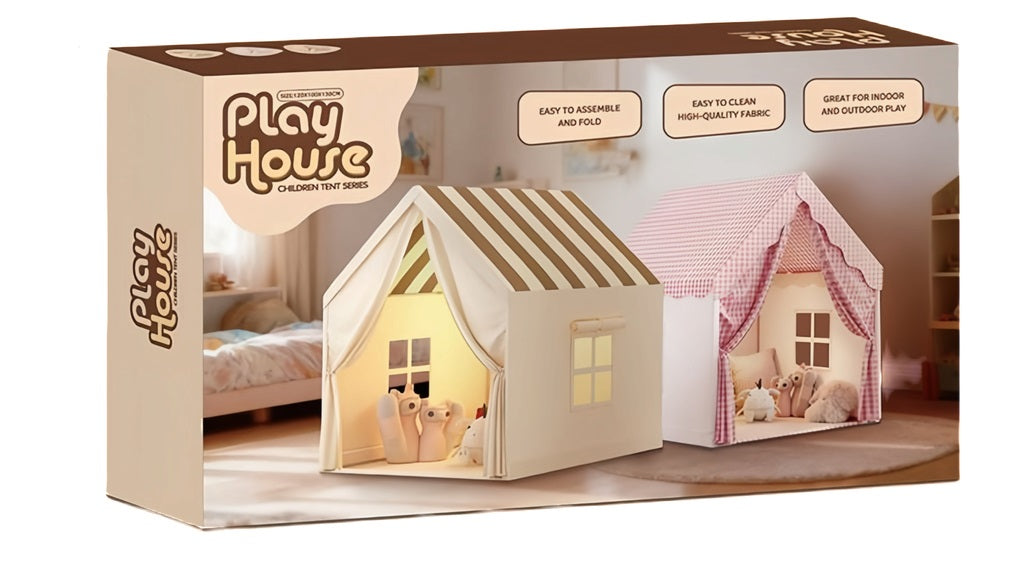 Bērnu telts – saliekamā mājiņa bērnu istabai, smilškrāsā ar svītrām | EcoToys