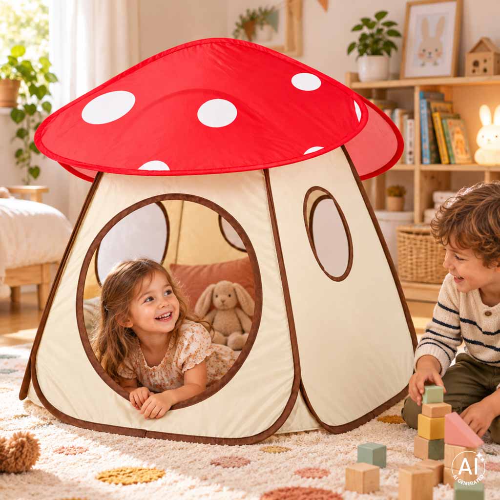Bērnu telts „Mušmire” – saliekama mājiņa bērnistabai | EcoToys