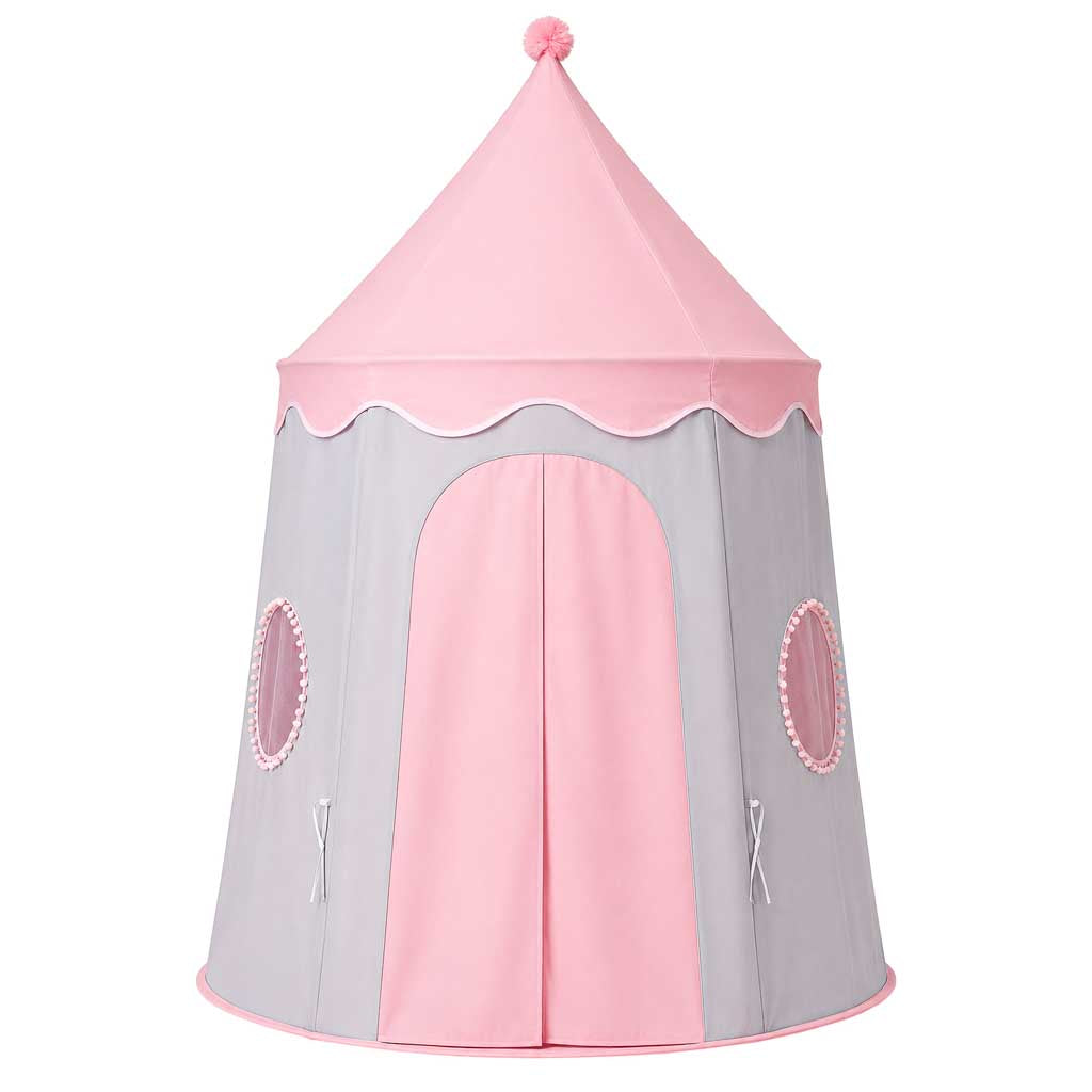 Bērnu telts – pils-mājiņa bērnu istabai, saliekama, pelēkā un rozā krāsā | EcoToys