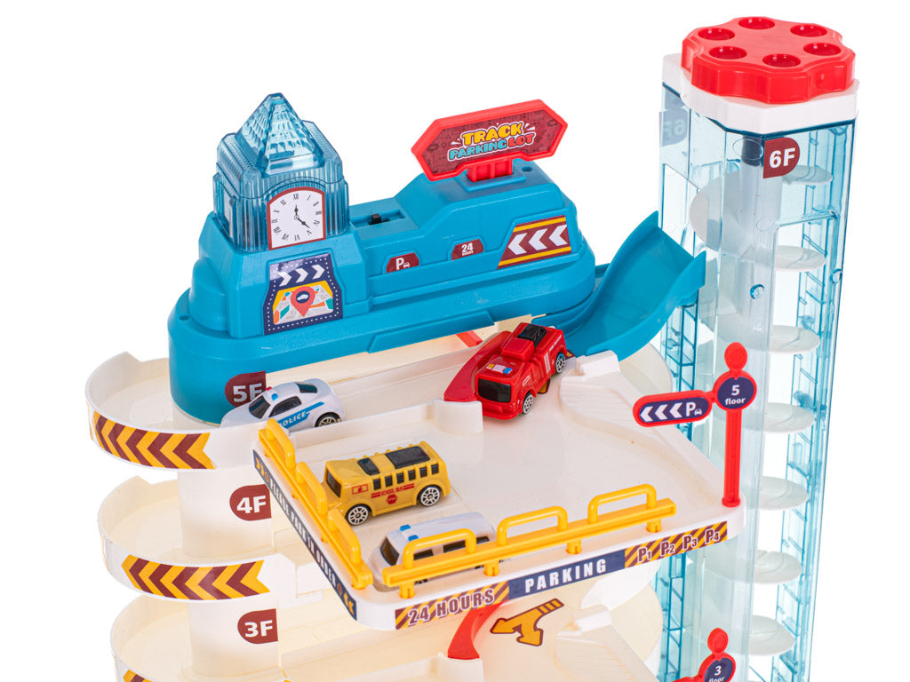 Autostāvvieta ar elektrisko liftu, 5 līmeņi, paklājs + 8 automašīnas | EcoToys
