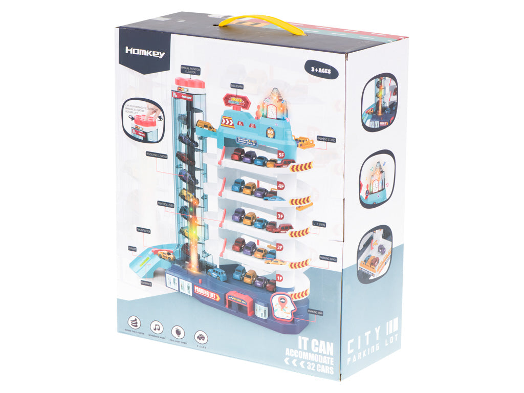 Autostāvvieta ar elektrisko liftu, 5 līmeņi, paklājs + 8 automašīnas | EcoToys