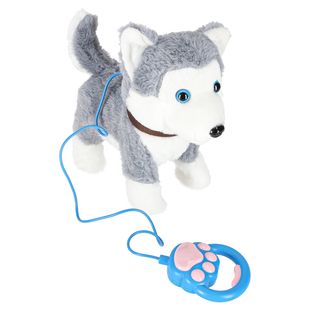 Interaktīvs suns uz pavadas barks pastaigas vicina asti haskijs | EcoToys